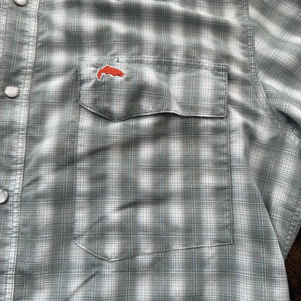 Simms Shirt Mens Medium Gray‎ Plaid Pearl Snap Long Sleeve Fishing Nylon Barfly - Picture 3 of 13